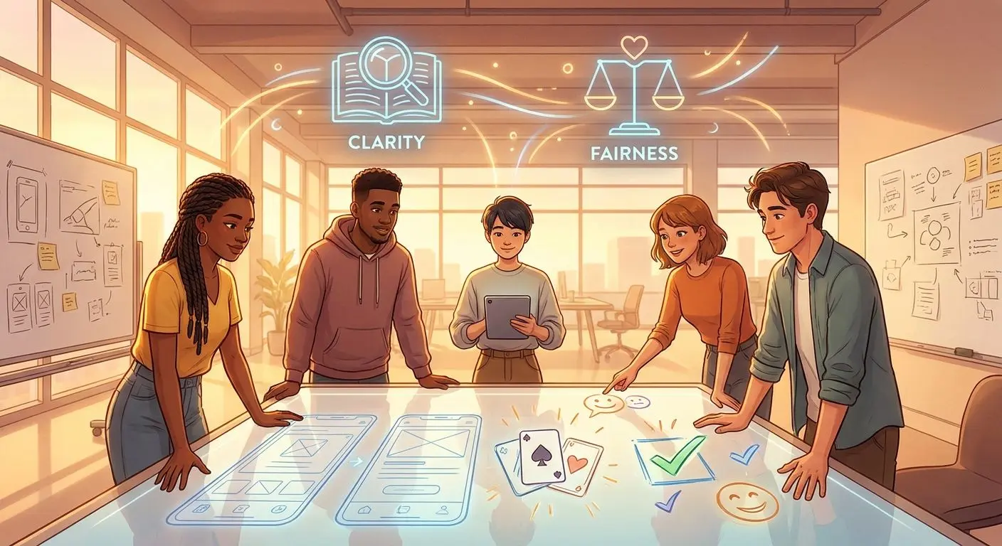 Illustration of a team shaping a fair online gaming brand idea