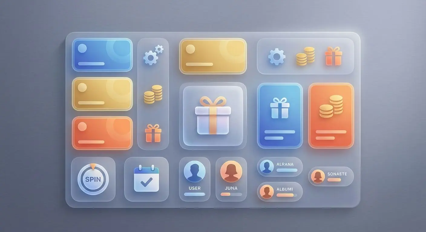 Different voucher and bonus icon types displayed in a clean digital layout