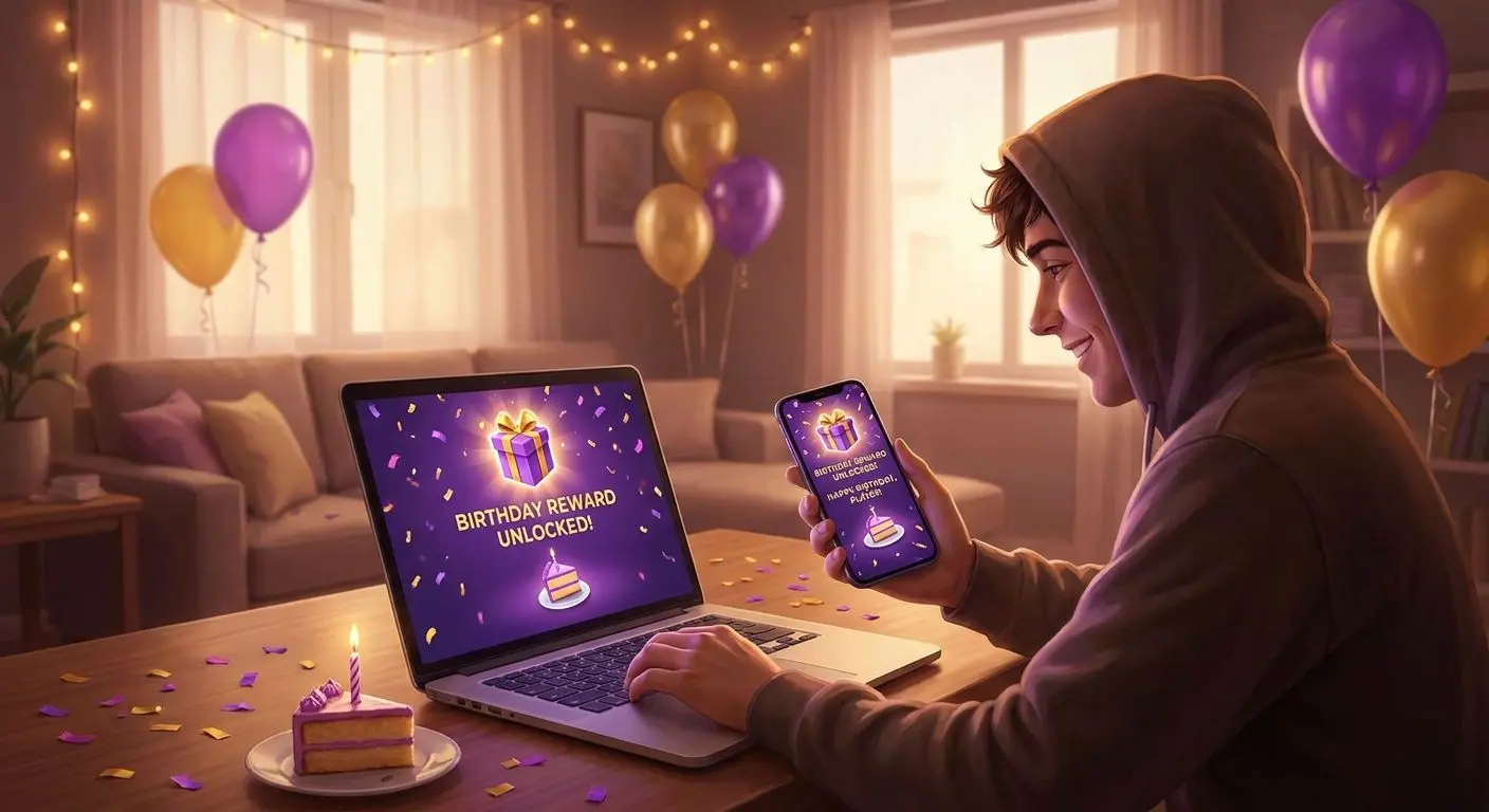 Player receiving an online birthday reward notification