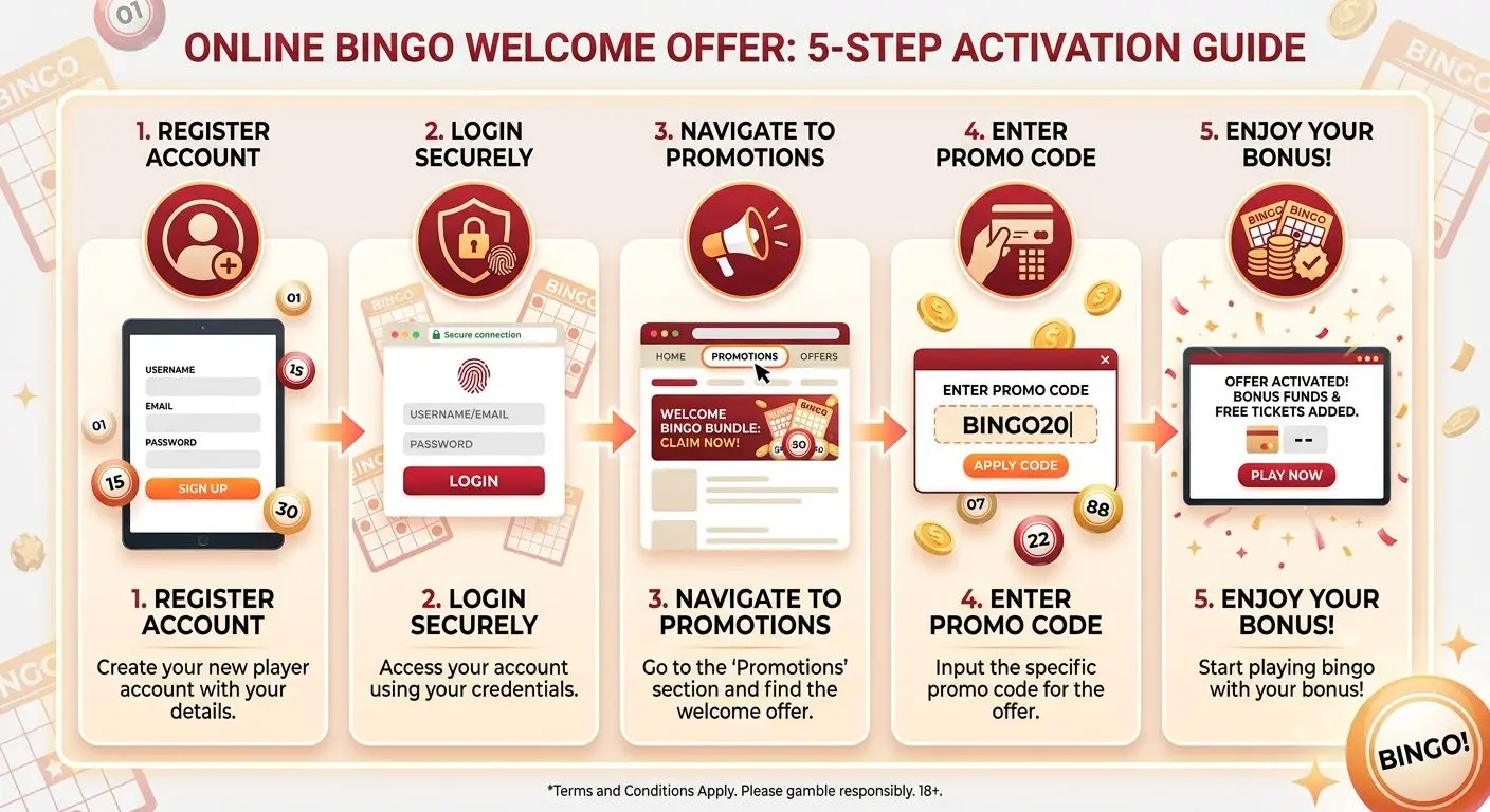Visual guide showing how to claim a PlayOJO bingo welcome offer step by step
