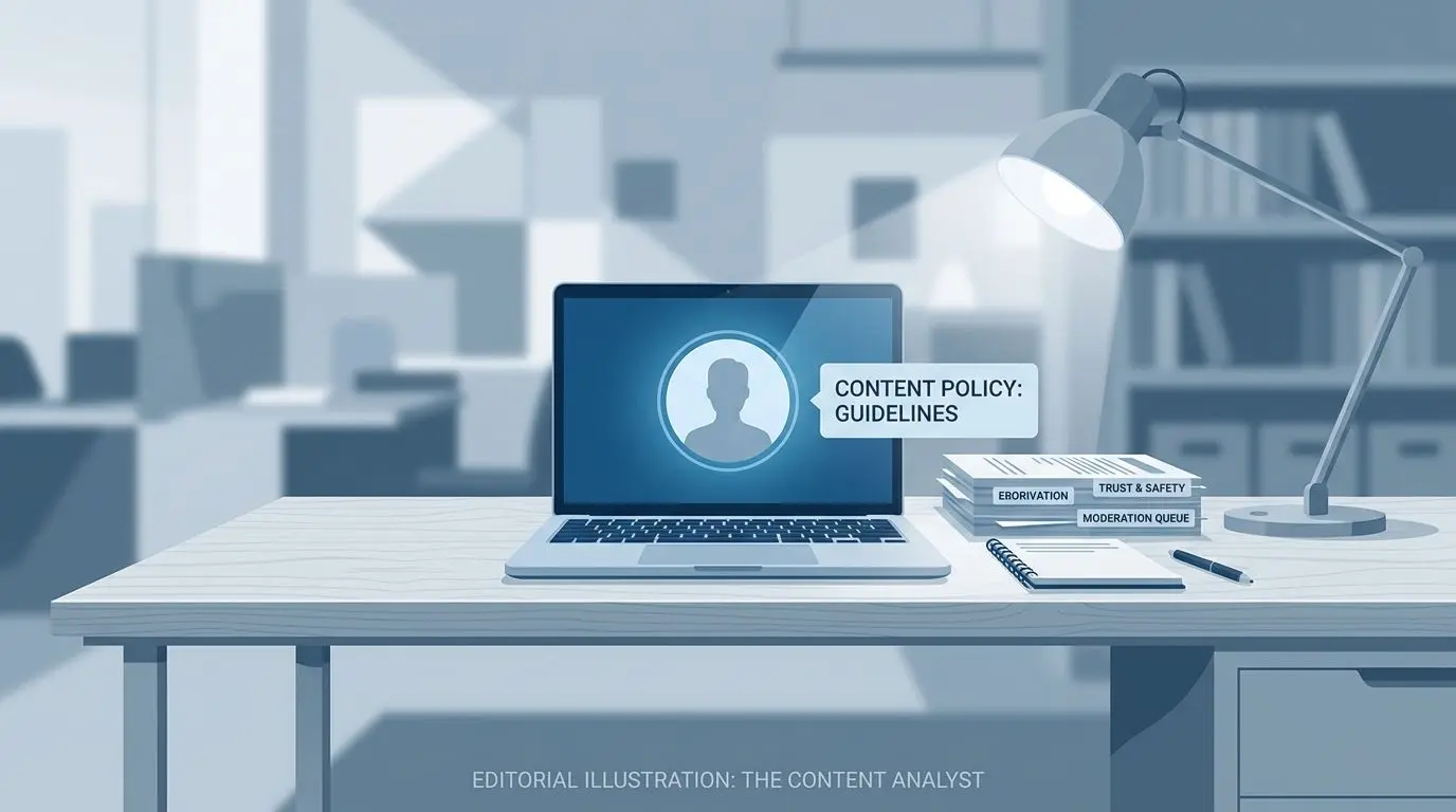 Expert review themed illustration with analyst desk and policy notes