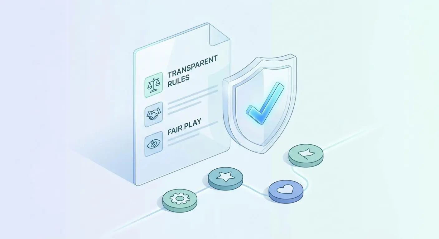 Transparent rules and fair play visual Transparent rules document and fair play shield illustration