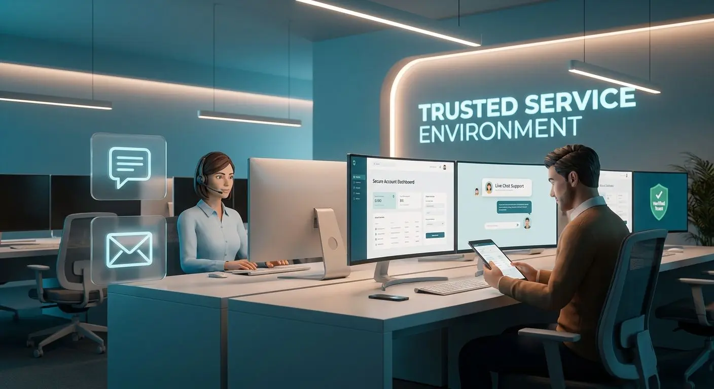 Online support team with chat and email assistance tools