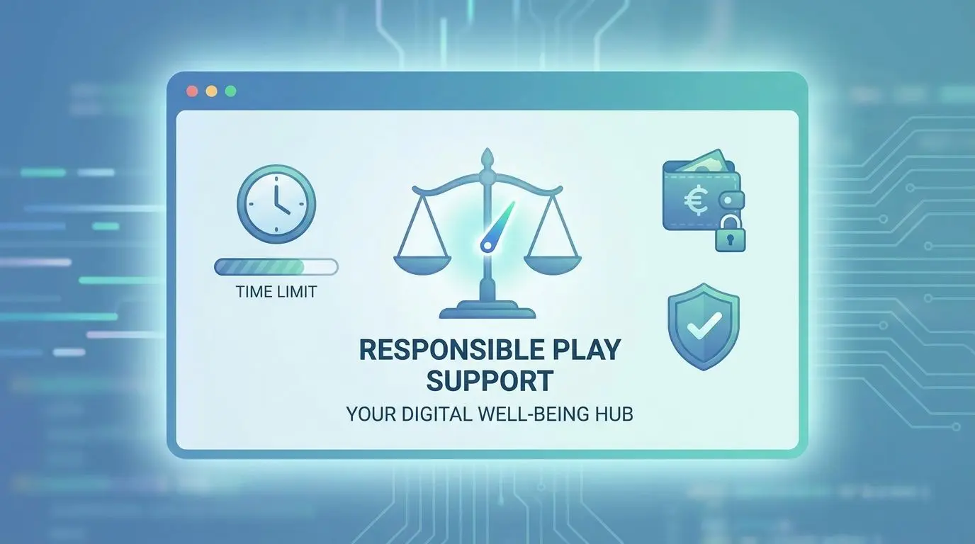 Responsible gaming support icons with limits and time controls