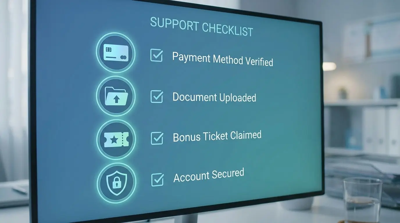 Checklist for payments bonuses and document checks before support