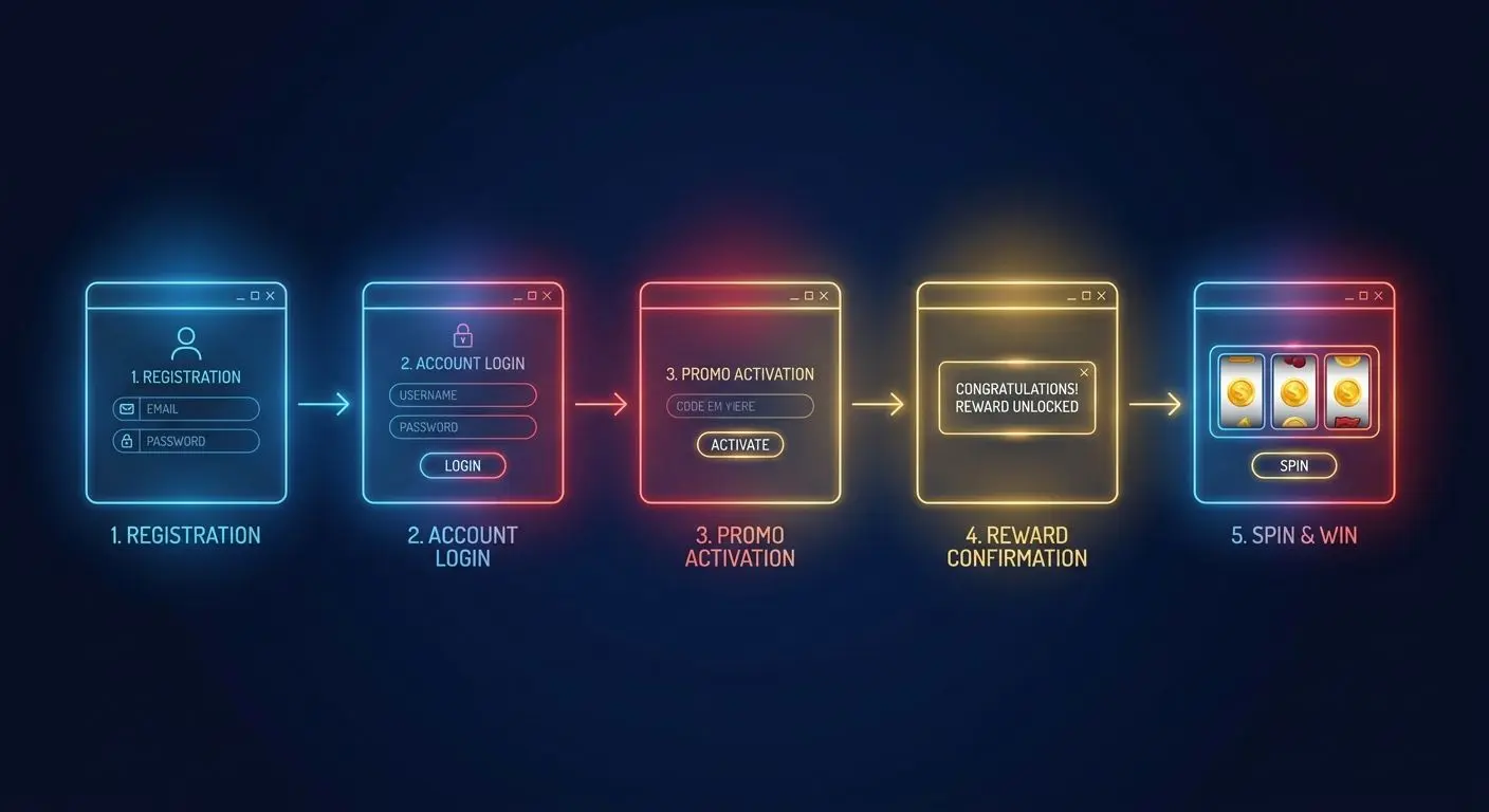 Step by step illustration for claiming extra spins online