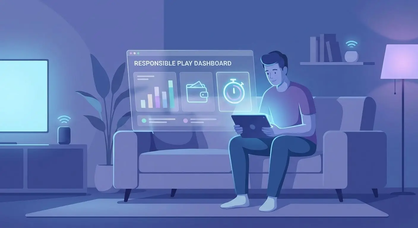 Responsible play illustration with budget tracking and time management icons