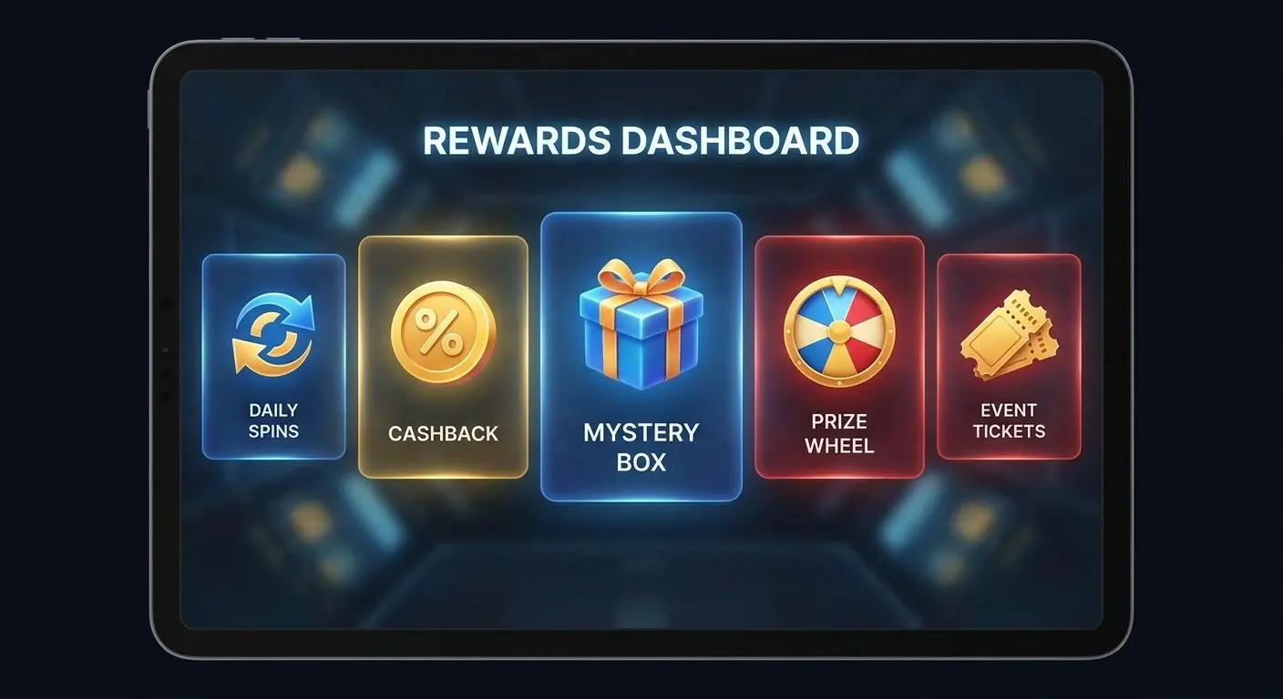 Different loyal player reward card types in a digital app interface