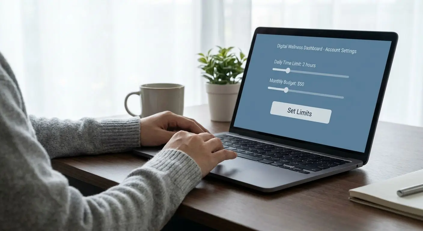 User setting personal time and budget limits before claiming online promotions