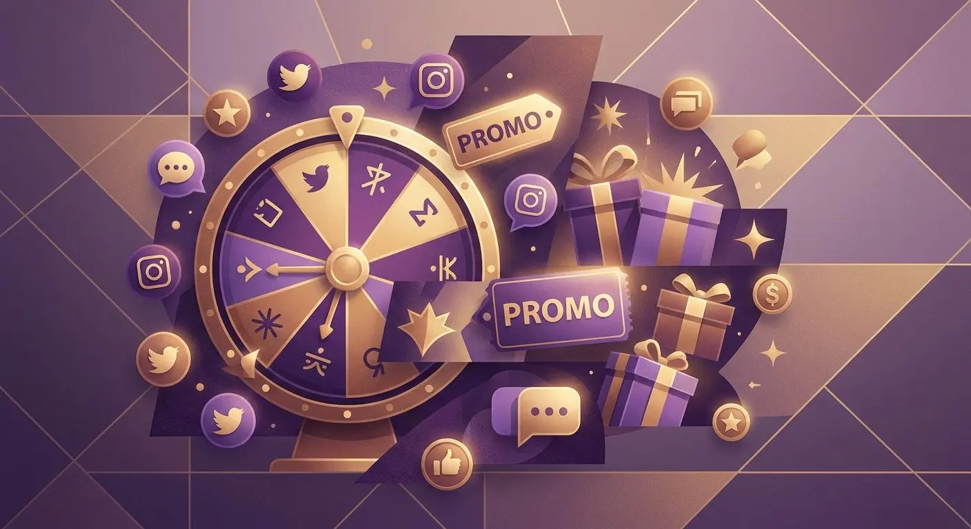 Social media icons with a stylized promotional prize wheel