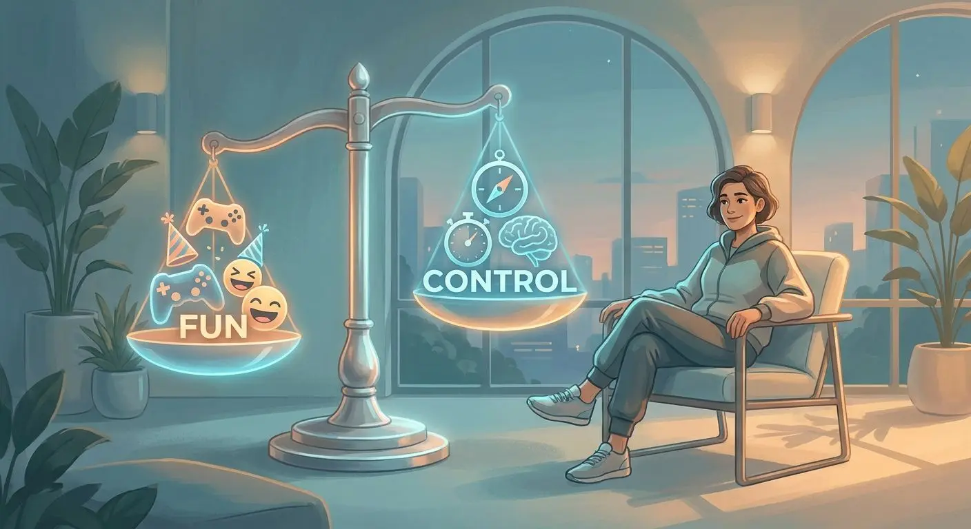 Balance between fun and control Illustration of balance between fun and control in responsible play