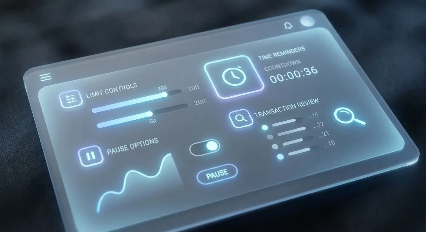 Abstract settings screen with limits and time reminder controls