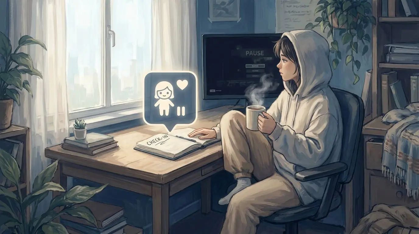 Checking in with yourself Player taking a pause and reflecting on their play habits