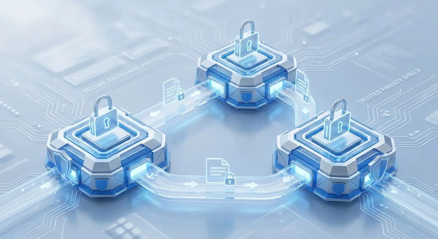Secure data sharing between protected network nodes with lock symbols