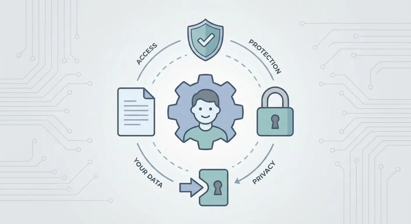 Illustration of data rights with profile, lock and document icons