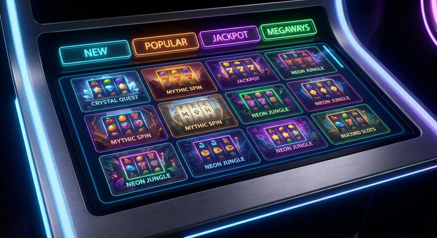 PlayOJO slots lobby navigation view Slots lobby grid with labelled game cards for new popular jackpot and Megaways