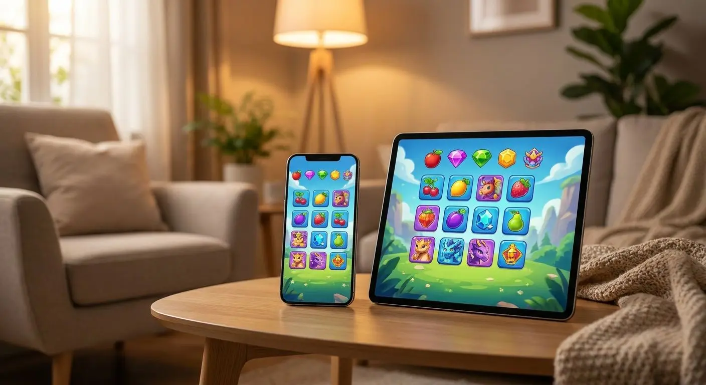Slot lobby displayed on smartphone and tablet for mobile play