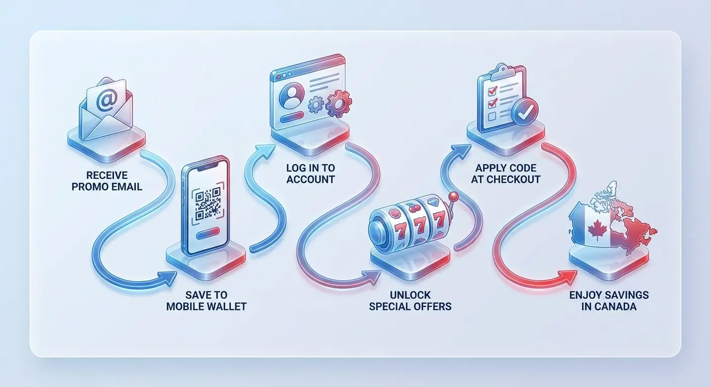 Guide illustration for free spins and promo code steps in Canada