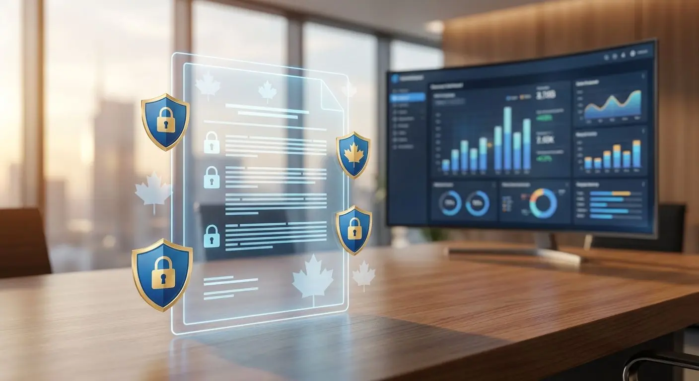 Terms document and security symbols with Canadian design elements