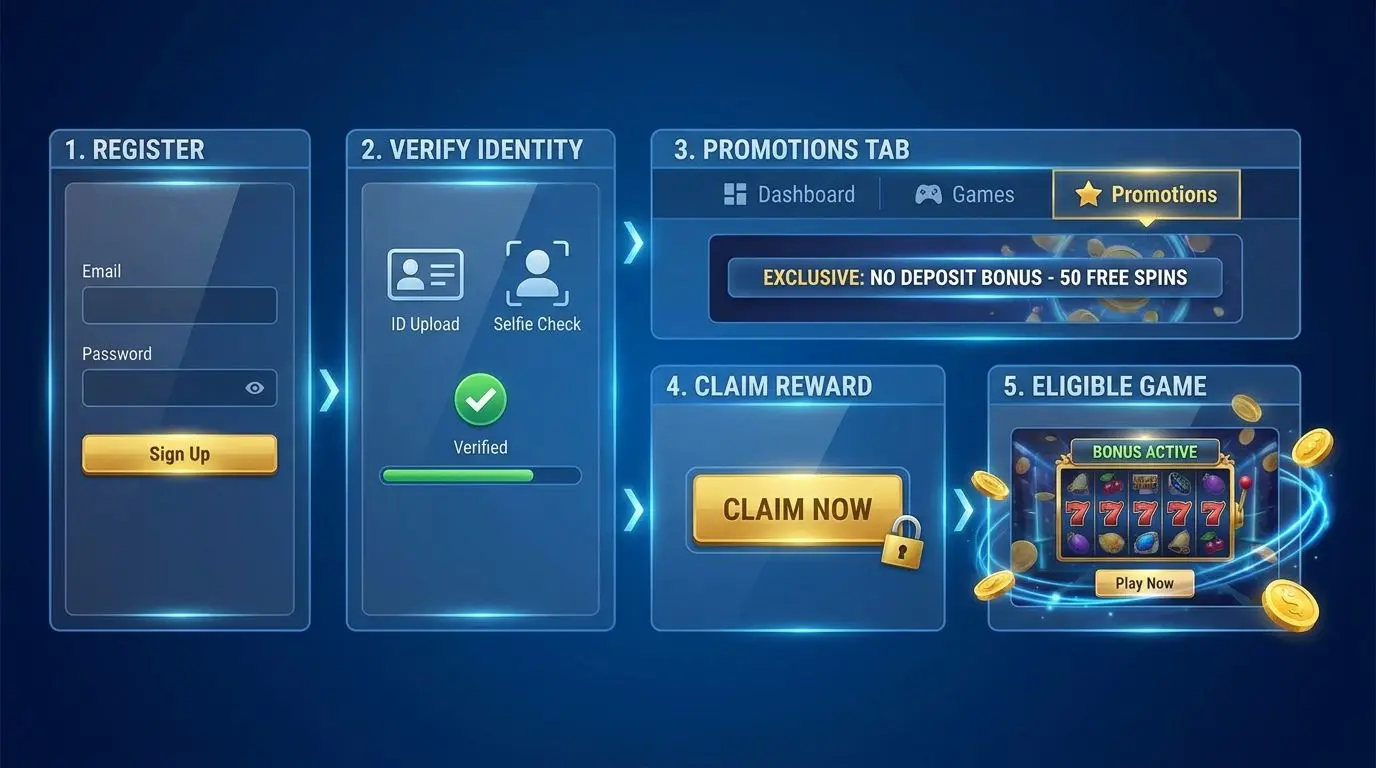 Illustration of steps to activate a no deposit reward in an online gaming account