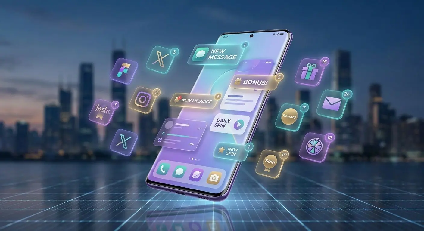 Smartphone with social media and zero-deposit reward notifications